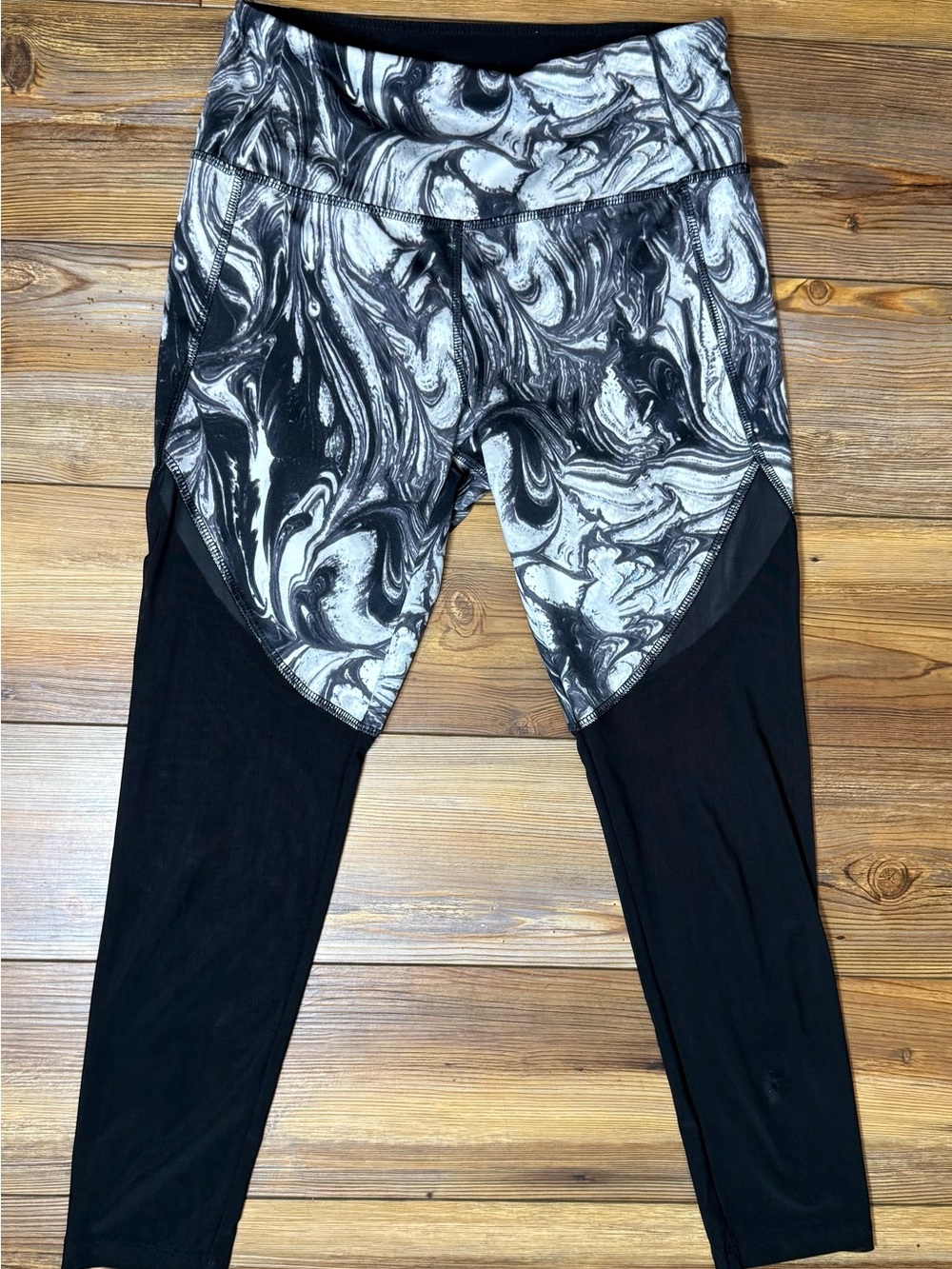 Vogo Marble Print Mesh Panel Leggings Women’s Black Gray ActivewearS/M